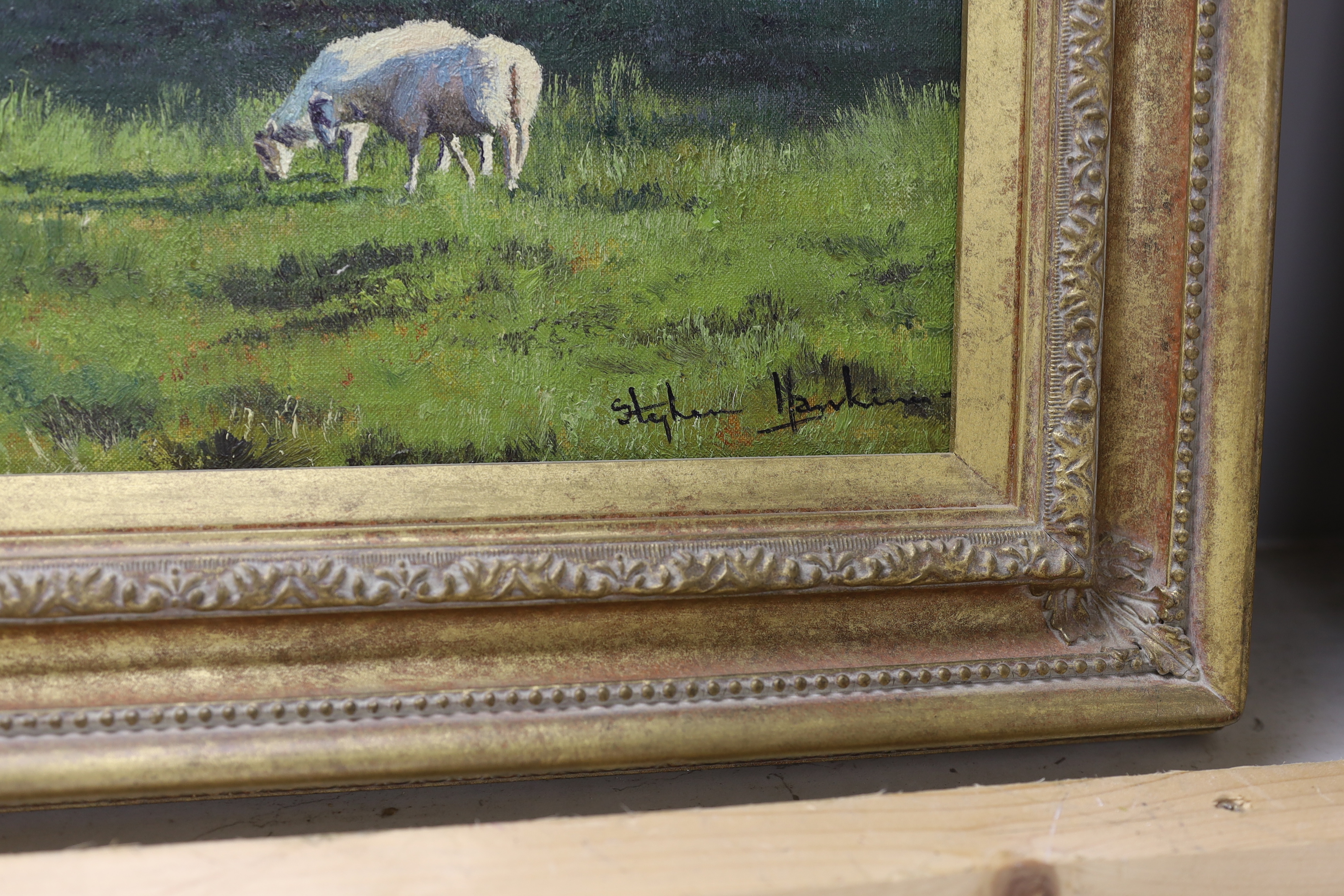 Stephen Hawkins (b. 1964), oil on canvas, ‘Peaceful pastures near Wineham’, signed, The Ashdown Gallery label verso, 29 x 39cm